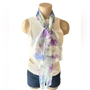 Vintage Vera Pale Blue Scarf Floral Print Semi Sheer 10" x 50"